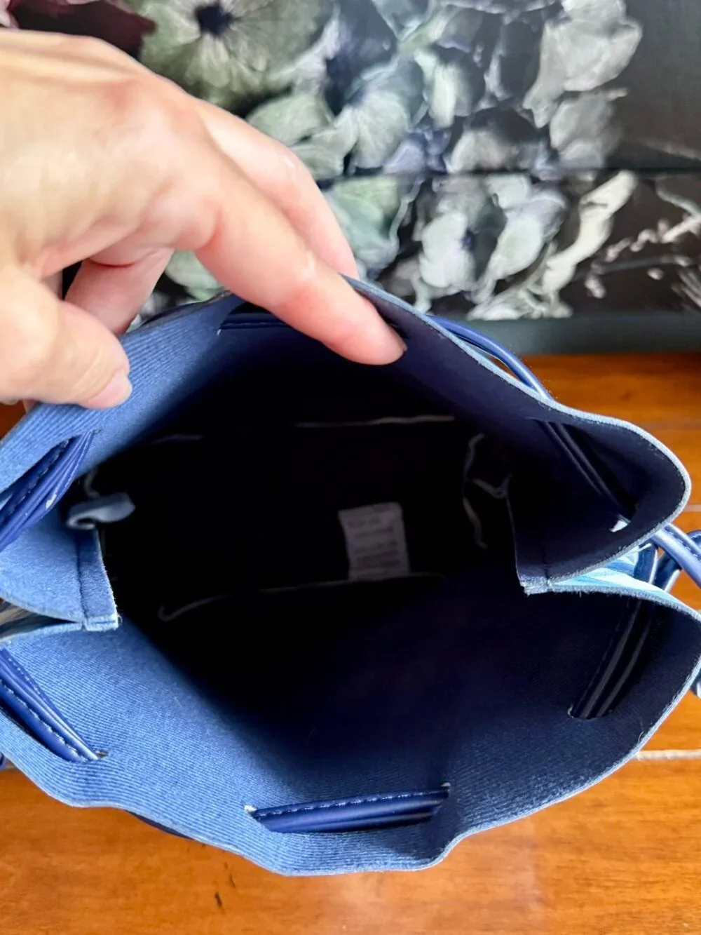 NEW Bath & Body Works Blue Gingham Drawstring Bucket Bag
